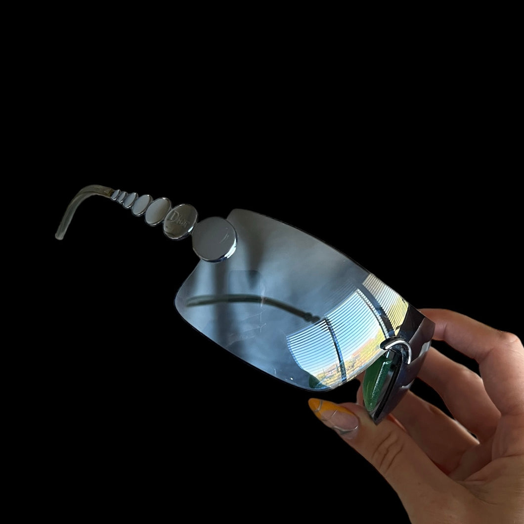 blue rimless sunglasses