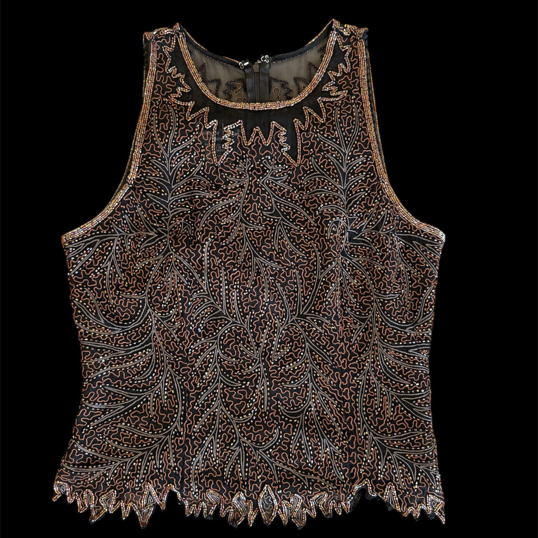whimsical brown beaded top