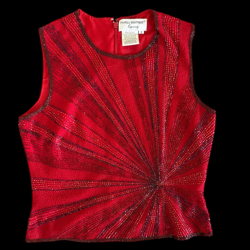 papell red beaded y2k top