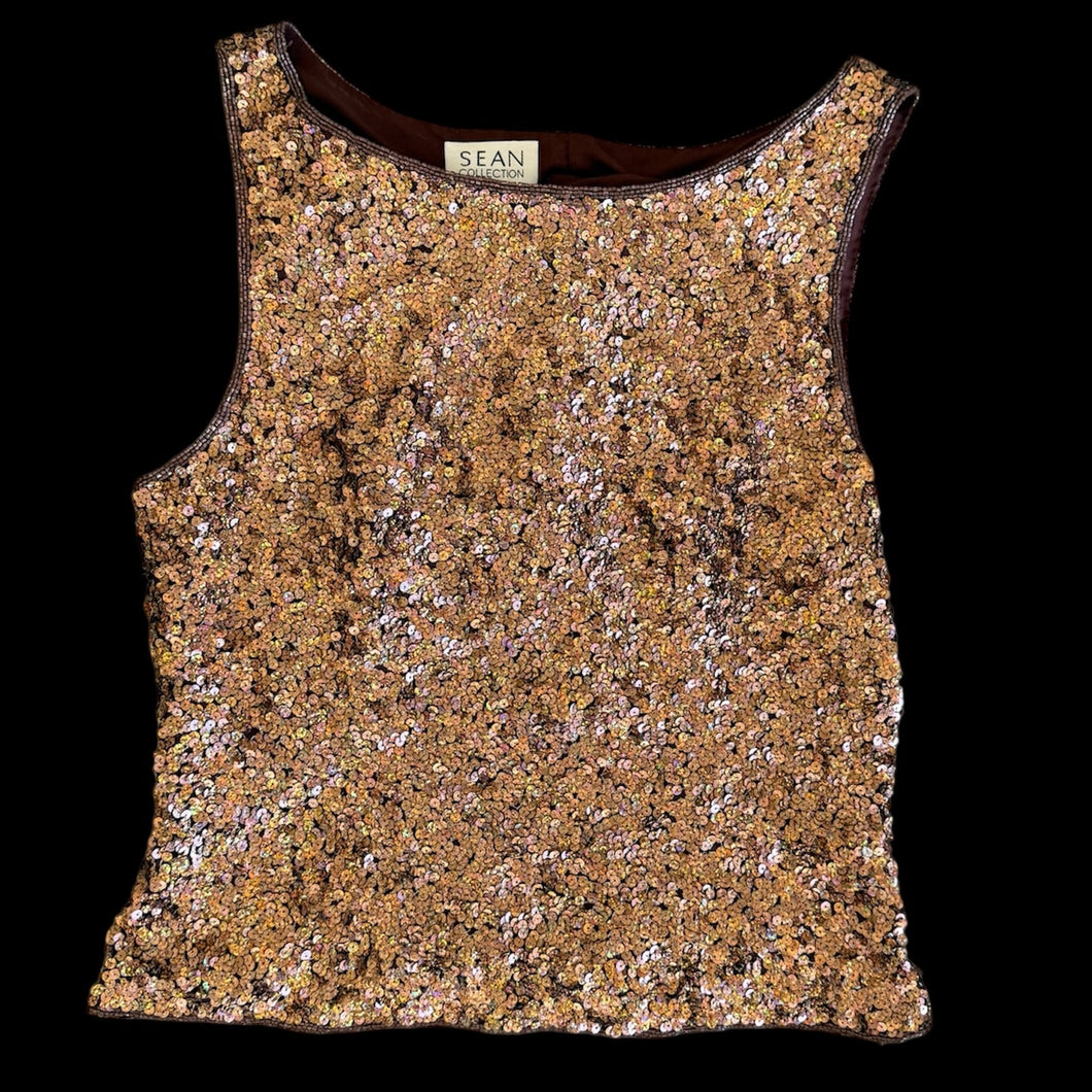 gold sparkle sequin silk tank top