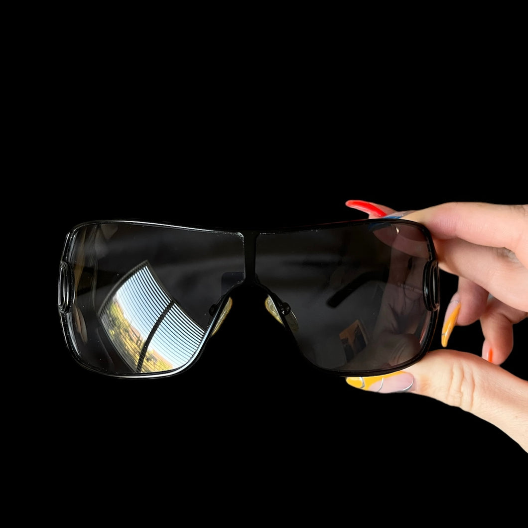 black wraparound sunglasses